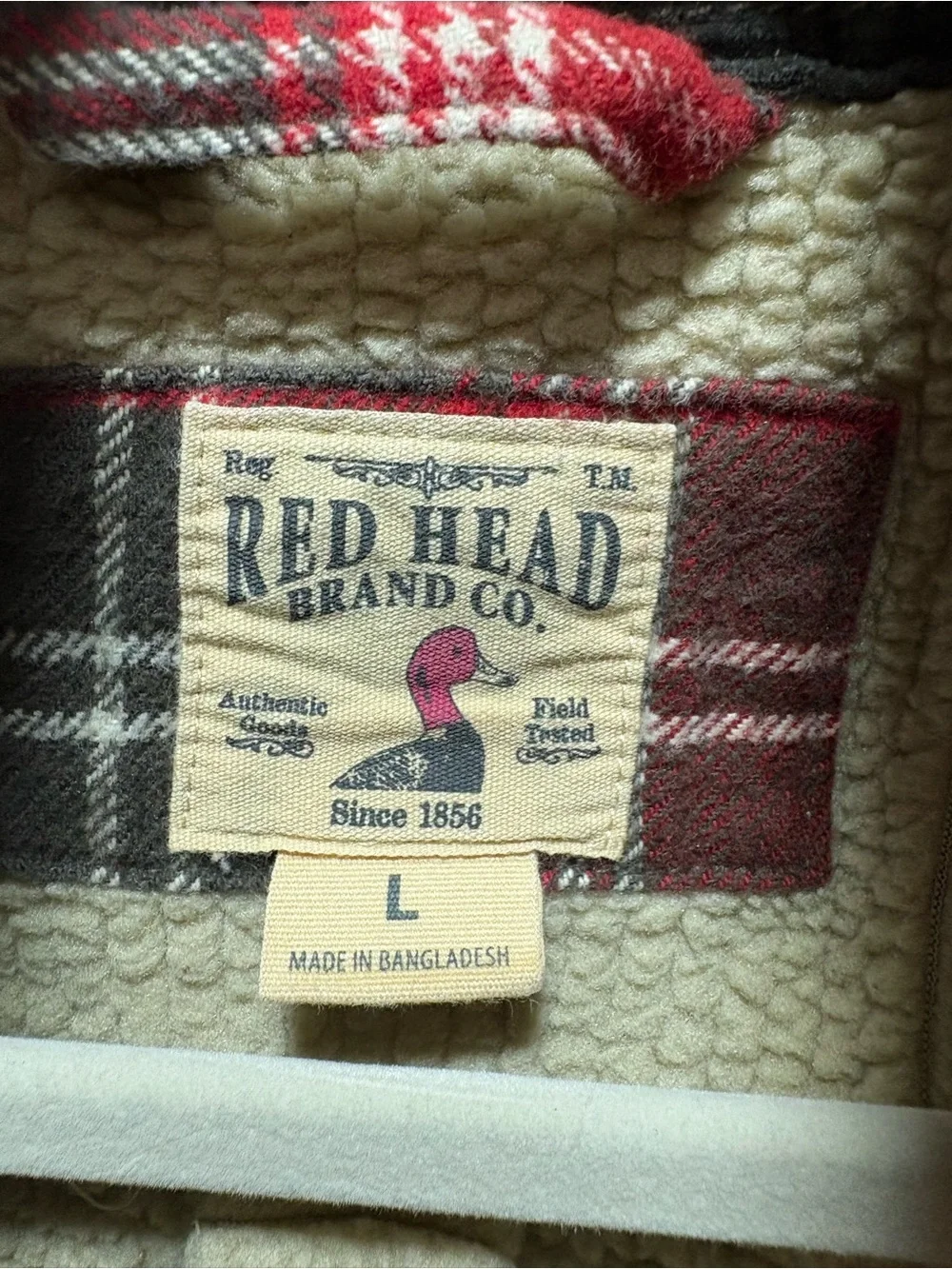 RedHead Sherpa Lined Flannel Shirt Jacket Mens Large Red Buffalo Check Plaid